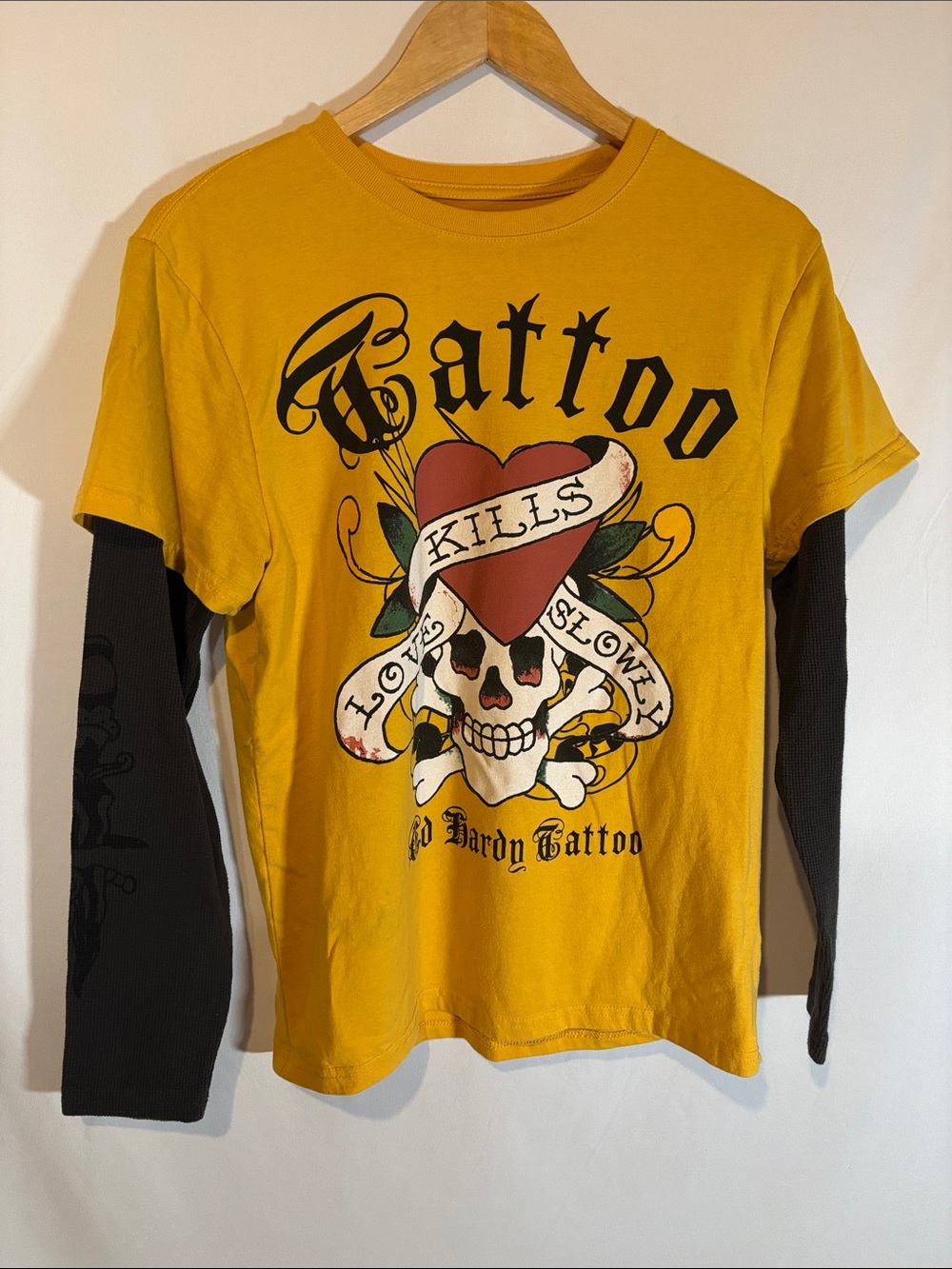 Ed Hardy Yellow Graphic Tee with Black Logo